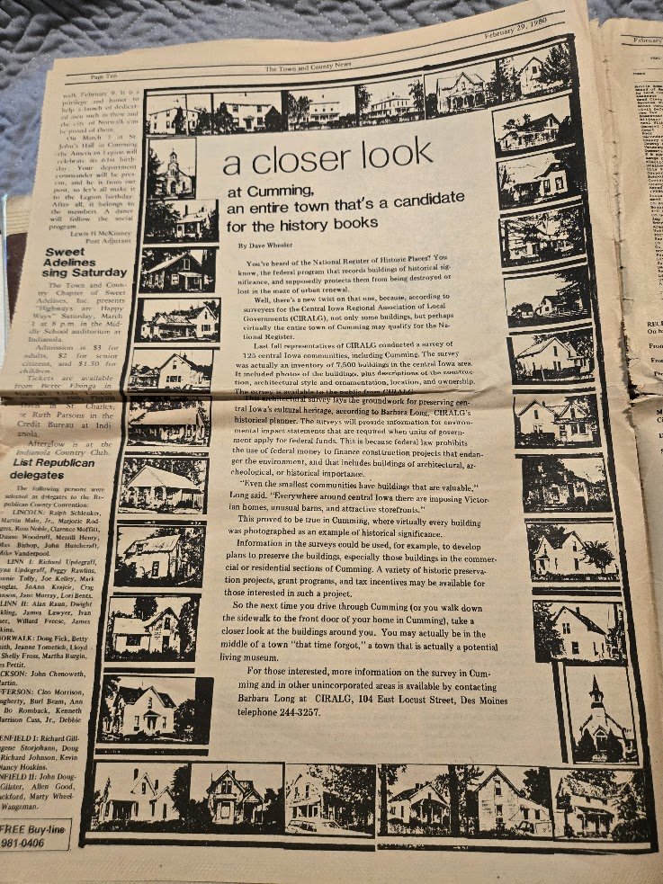 February 29, 1980 feature on Cumming, Iowa, by Dave Wheeler